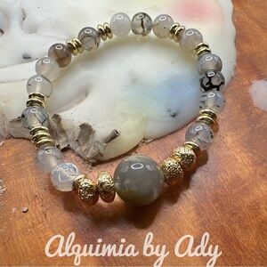 8mm rutilated Quartz rutile beaded bracelet gold chunky labradorite